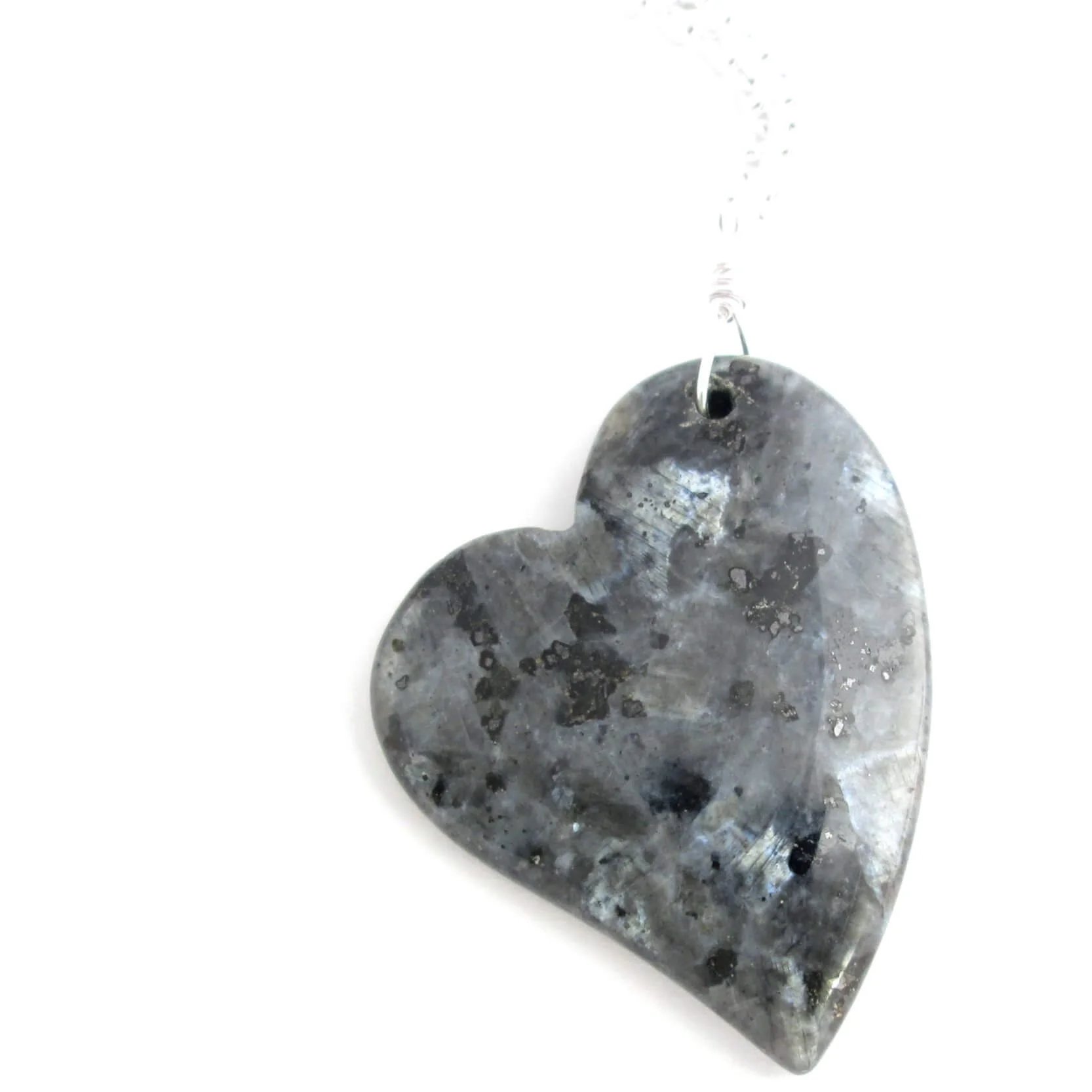 Black Labradorite Heart Necklace; Larvikite Stone — CindyLouWho2